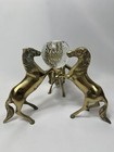 Vintage Three Brass Horses Holding Glass Sphere Mcm Mid Century Modern Rare