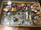 Vintage 3-level Sewing Case With Accessories   Estate Wood Spools Notions