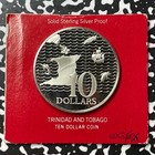 1974 Trinidad   Tobago  10 Dollars Lot b1745 Silver  Proof  Franklin Mint Flip