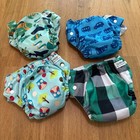 Sunbaby One Size Lot Of 4 Blue Green Printed Cloth Diaper Covers