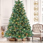 Snow Flocked Artificial Christmas Tree With Lights   Pine Cones Bushy Tips 4-7ft