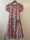 Vintage Mousefeathers Saks Fifth Avenue Pink Floral Dress Cottage Girls Sz 12