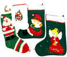 Vtg Lot 4  50s Christmas Stockings Elf Angel Felt Sequin Handmade Knit Furry Mcm