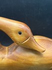 Vintage Carved Solid Wood Preening Swan Figurine Glass Eyes Mcm