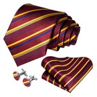 5pcs Mens Silk Designer Tie  Pocket Square  Gold And Red Tie Set -375 3