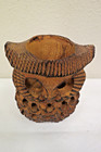 Vintage Hand Carved Wooden Owl Votive Candle Holder 5    Wood Folk Art Figurine