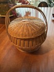 Handwoven Lidded Basket With Handle Signed