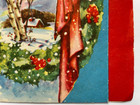 Vintage Mid Century Christmas Greeting Card Holly Wreath Red Bow Houses Snow Usa