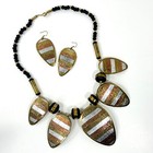 Vntg Hand Made Necklace earring Set Tribal Native Brass Copper And Wood Beaded