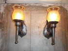 French A Pair Of Wall Light  Solid Wrought Iron Glass Shades Nicely Detailed