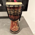 African 17 Inch Djembe Drum Handheld Wooden Carved Rope