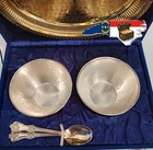 Round Bowl Tray Set Decorative Brass Centerpiece Gold Plated Floral Motifs