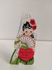 Vintage  Valentine s Day Spanish Senorita With Heart Fan Card Die Cut-ameri-card