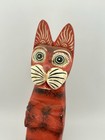 Hand Carved Wood Indonesian Folk Art Cat Shelf Sitter Jointed Red Black 90s Vtg
