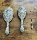 Antique 1902 Henry Mathews Nouveau Sterling Figural Repousse Vanity Brush Set