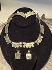 Vintage Sterling Silver 925 Mexico Abalone Necklace Earrings