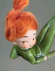 Vintage Japan Ceramic Kneeling Green Elf    Red Hair Pixie Lot 