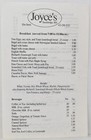 1990s Joyce s Restaurant Menu Elm Street Stockbridge Berkshire Co Massachusetts