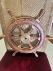 Vintage Nautical Sail Boat Wheel Wooden With Brass Inlay 16  Diameter