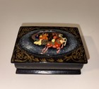 Vintage Black Lacquer Small Trinket Box Hand Painted Russia