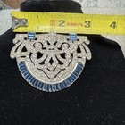 Vtg Art Deco Silver Tone Blue   Clear Rhinestone Wide Bar Brooch Pin Stunning