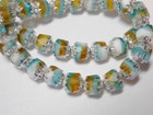 15 Capri Blue Gold White Silver Cathedral Czech Glass 8mm Beads
