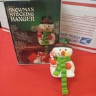 Vintage Christmas Enesco Snowman Stocking Hanger Holder W Box Made In Hong Kong 