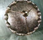 Vintage Ornate Brass Serving Tray With Decorative Arms Scallop Edge 14  D  10  H