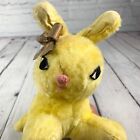 Vintage 9  Yellow Stuffed Plush Animal Bunny Rabbit With Brown Bow   read  