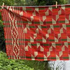 Kente Cloth Vintage African Textile Ghana Hand Woven  27    X 66    Orange Green