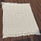 Handmade Crocheted Chevron V-shaped Design Cream Throw Afghan Blanket 47   x44   