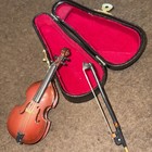 Vintage 4  Miniature Violin W  Bow Wood Music Instrument Velvet Lined  Hard Case