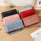 Women Leather Wallet Clutch Card Holder Long Purse Double Zip Pockets  wristband