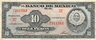 M  xico  10  Pesos  24 4 1963  Series  Ail  Prefix  T  Circulated Banknote Red11