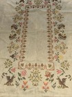 Vtg Or Antique Cross-stitch Featuring Floral  Bird   Abstract Motifs On Linen 