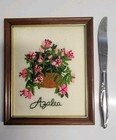 Vintage Crewel Azalea Plant Flowers Floral Needlework Framed Wall Art  Mini Art