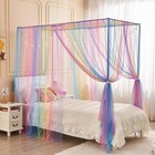 Rainbow Bed Canopy For Girls Kids With Light  4 Corner Post Princess Canopy 