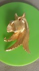 Lg Vintage Gold Tone Terrier Scottie Dog Head Pin Brooch Rare Red Eyes 