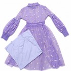 Elegant Lavender Floral Tulle Dress With Matching Inner Slip  Long Sleeves