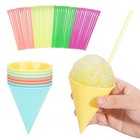 Snow Cone Serving Set Reusable Cups Spoon Straws Acrylic Cone Holder Summer