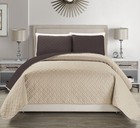 Embossed Geometric Reversible Bedspread quilt coverlet With Sham Set  coffee    