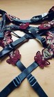 Vintage Aubade Paris Rare Butterfly Suspender Garter Belt Teal Burgundy M