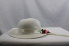 Vintage Girls Hat White With White Ribbons And Pink Flowers Straw Hat Style