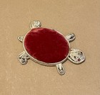 Vintage Silver Filigree Turtle Red Velvet Pin Cushion Sewing Accessories Decor