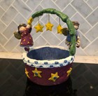 Decorative Basket Candy Dish Primitive Christmas Tree Angels Stars Holiday Decor