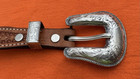 Vtg Old Western Fleming Sterling Silver Ol Ranger Belt Buckle Set   Leather Belt