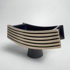 Vintage Japanese Modernist Stripe Ceramic Ikebana Pedestal Vase Black White