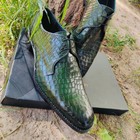 Men   s Green Croc Derby Shoes Handmade Leather Luxury Lace Up Dress Shoes