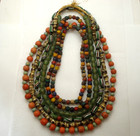Vintage African Trade Beads Green Glass Clay Batik Marbled More 5 Strand Lot