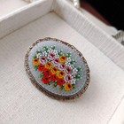 Silver 800 Italian Micro Mosaic Brooch Antique Flower Pattern